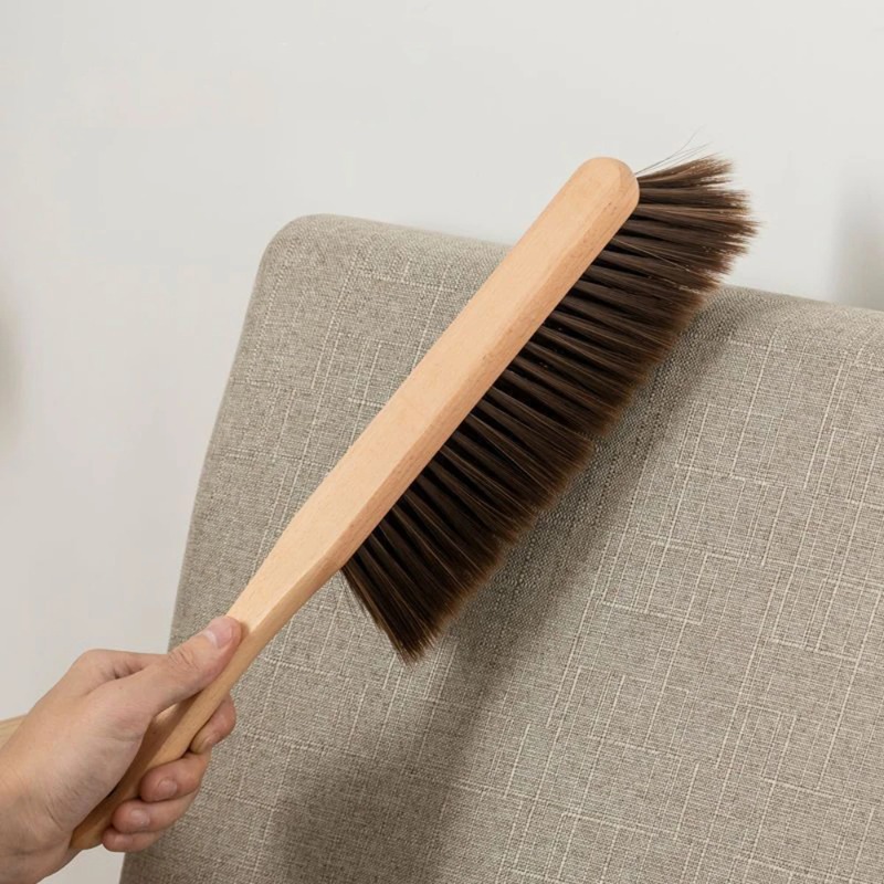 1PC Long-Handled Bed Brush, Wooden Handle, Solid Wood Bed Sweeping Brush, Carpet Brush, Soft Bristle Brush