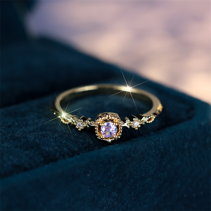 Minimalist Inlaid High Purple Zircon Twist Cute Ring Fashion Gold Color Dainty Vintage Boho Wedding Rings For Women Jewelry
