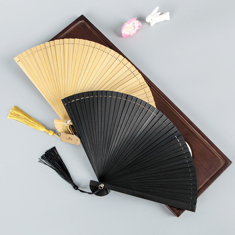 Classical Chinese Style Small Bamboo Fan bamboo plain folding fan Dancing Performance Decor Tassel Ornament Handheld Fans
