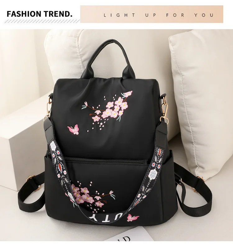 New ford Cloth Ladies Backpack Ethnic Style Embroidery Fashion Backpack Travel Leisure Waterproof Large Capacity Commuting Bag