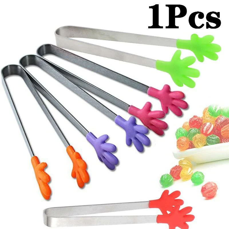 Creative Small Hand Silicone Clip Stainless Steel Food Clip Mini FoodClip Snack Dessert Sugar Cube Clip Hand Shaped IceCube Clip