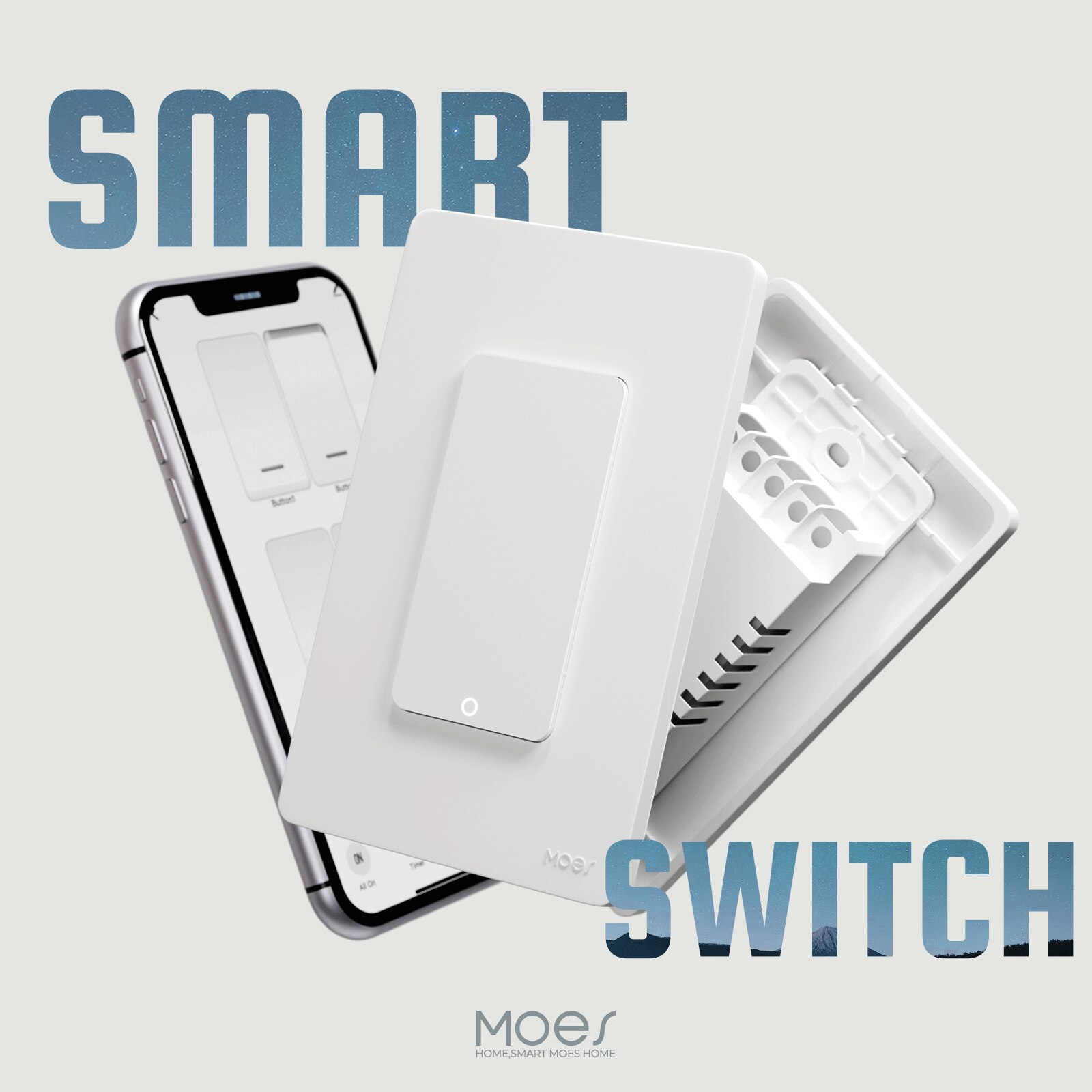 MOES Tuya Wi-Fi Smart Light Switch US Single Pole Push Button Wall Switch Work With Alexa Home Neutral Wire Required lightify