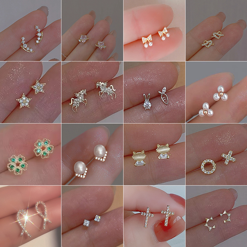 New Fashion Cute Zircon Star Stud Earrings For Women Exquisite Heart Sweet Ear Girlfriend Jewelry Accessories