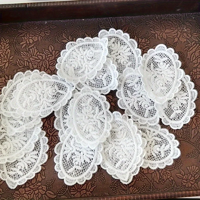 Elegant White Floral Lace Patches, 3D Hollow-Out Design, Perfect for DIY Crafts & Clothing Embellishments