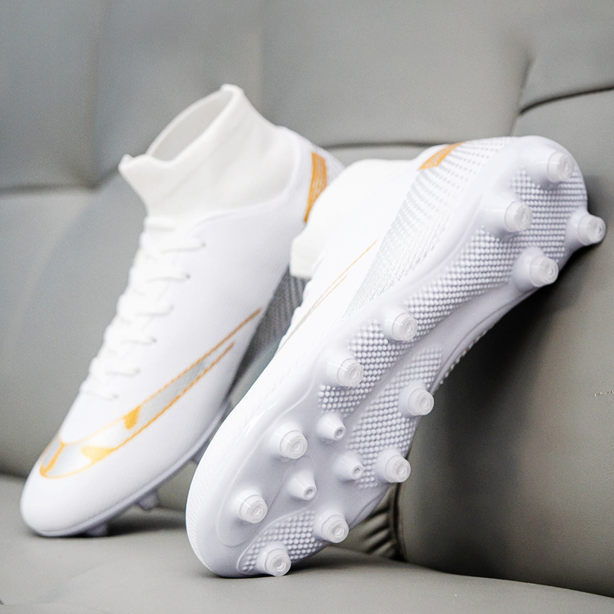 Premium high-top football shoes FG long studs and TF short studs, suitable for both men and women, offer comfort. Sole spikes