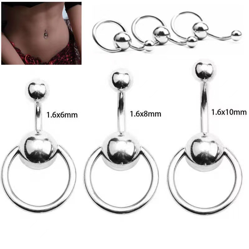 EVISPOL 1Pc Punk 6mm/8mm/10mm Stainless Steel Belly Button Rings Surgical Steel Navel Body Piercing jewelry for Women