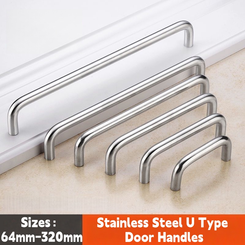 64mm-320mm Solid Stainless Steel U Type Cabinet Handles Drawer Door Knobs Pulls Furniture Wardrobe Cupboard Doors Bar Handles