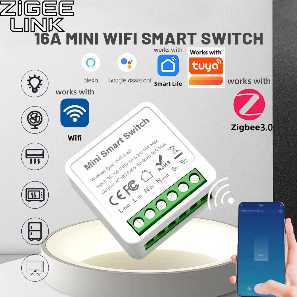 Tuya Smart Home WiFi Smart Light Switch DIY 16A Circuit Breaker Relay Module Alexa Voice Control lightify