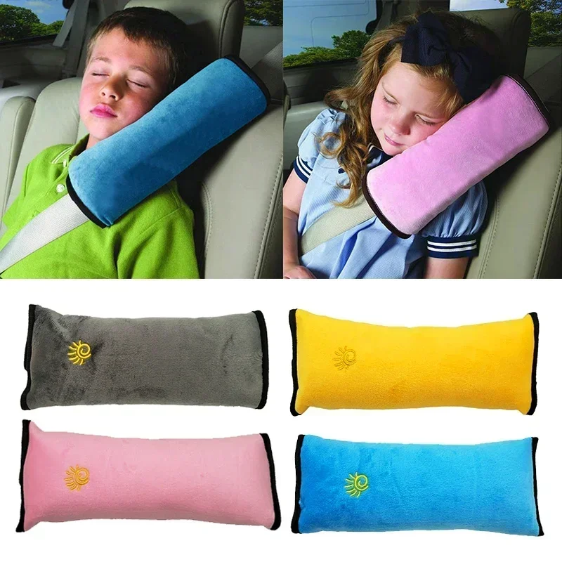 Universal Car Seat Cushion for Toddlers, Adjustable Shoulder Strap & Head Protector - Kids Safety Belt Positioner Plush Cover