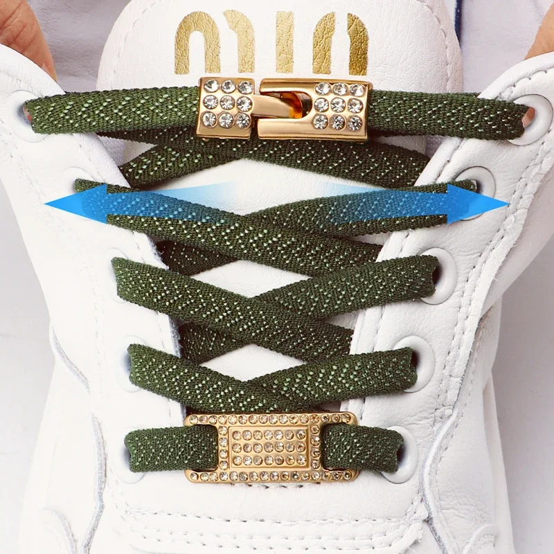 Bling Diamond Cross Lock Elastic No-Tie Shoe Laces Charms Sneaker Buckle for Metal Shoelaces One Pair Unisex