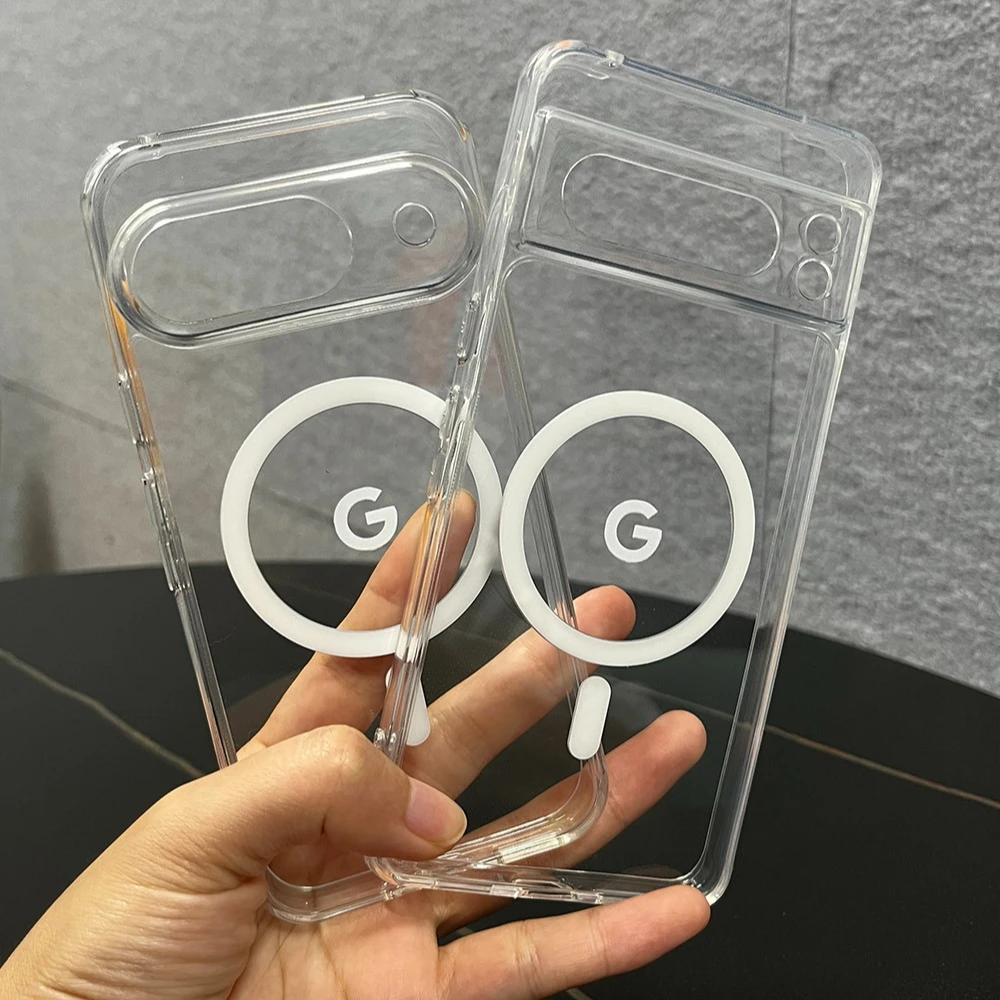 Simple Transparent Magnetic Charging Case For Google Pixel 10 9 Pro XL 8 7 6 A Pro Clear Acrylic Shockproof Protector Hard Cover