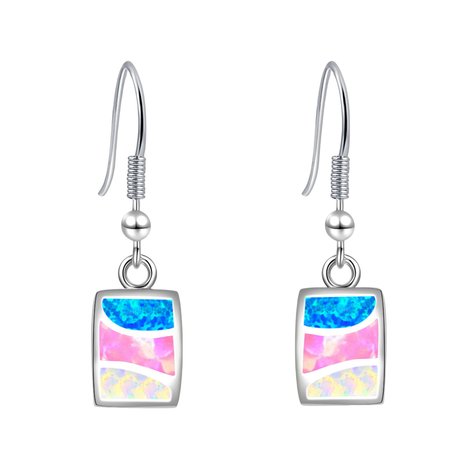 Synthetic Opal Drop Earrings for Women,Blue Pink White Opalstone Dangling Earrings,Elegant Wedding Valentine's Day Gift for Girl