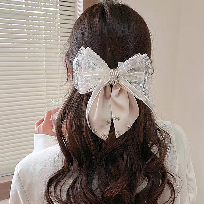 1PCS New Hairpin Satin Fabric Decorated Bow Rhinestone Black Large Size Hairpin Accessories For Women Girls