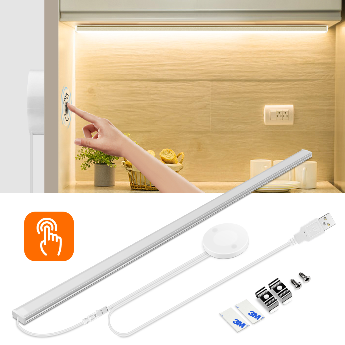 USB Power LED Aluminum Bar Light Penetrable Wood Touch Sensor LED Light Bar 30/40/50cm Dimmer Lamps 5V Profil
