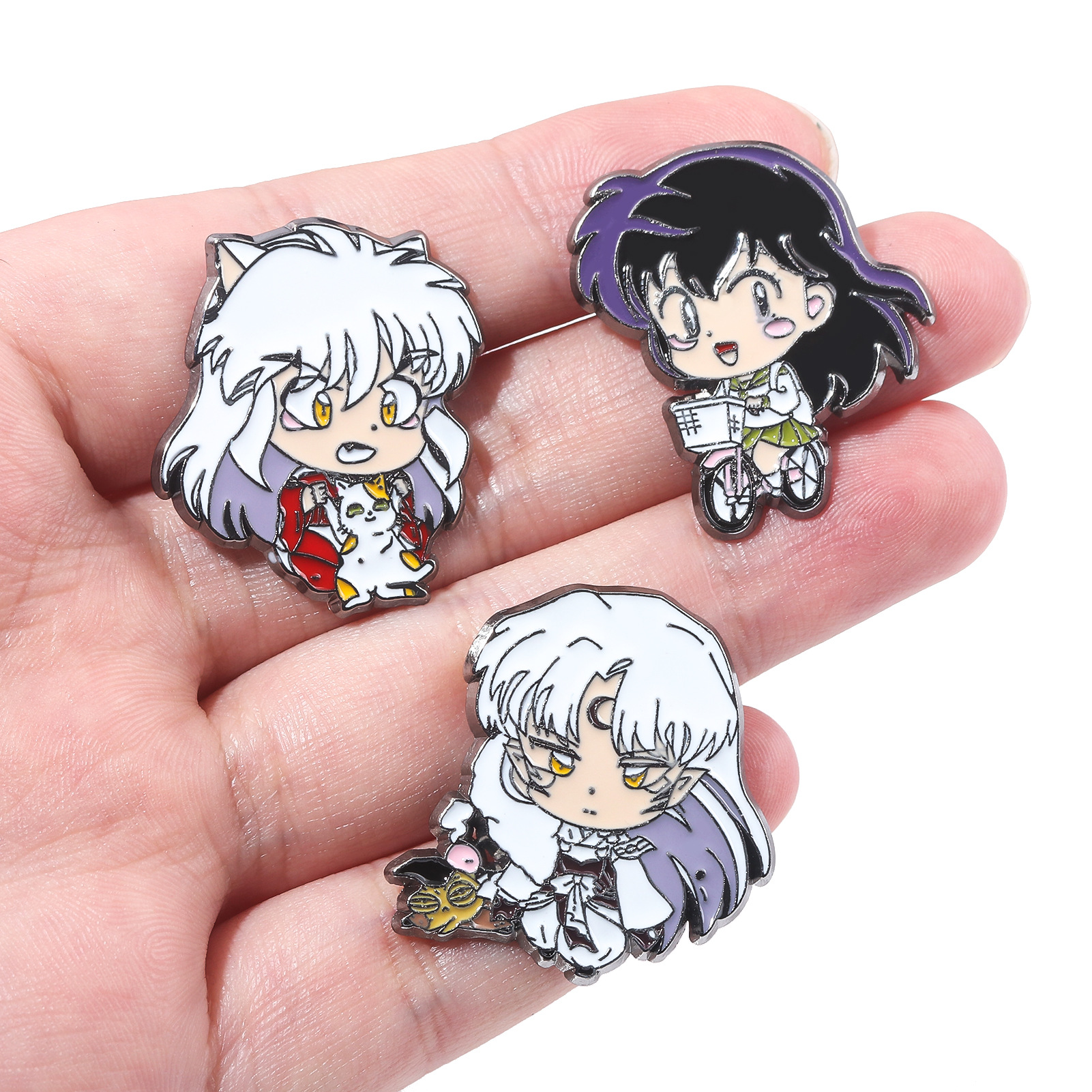 Cartoon Inuyasha HigurashiKagome Character Brooch Pins Cute Q Version Anime Figure Enamel Cosplay Lapel Pins Jewelry For Fr