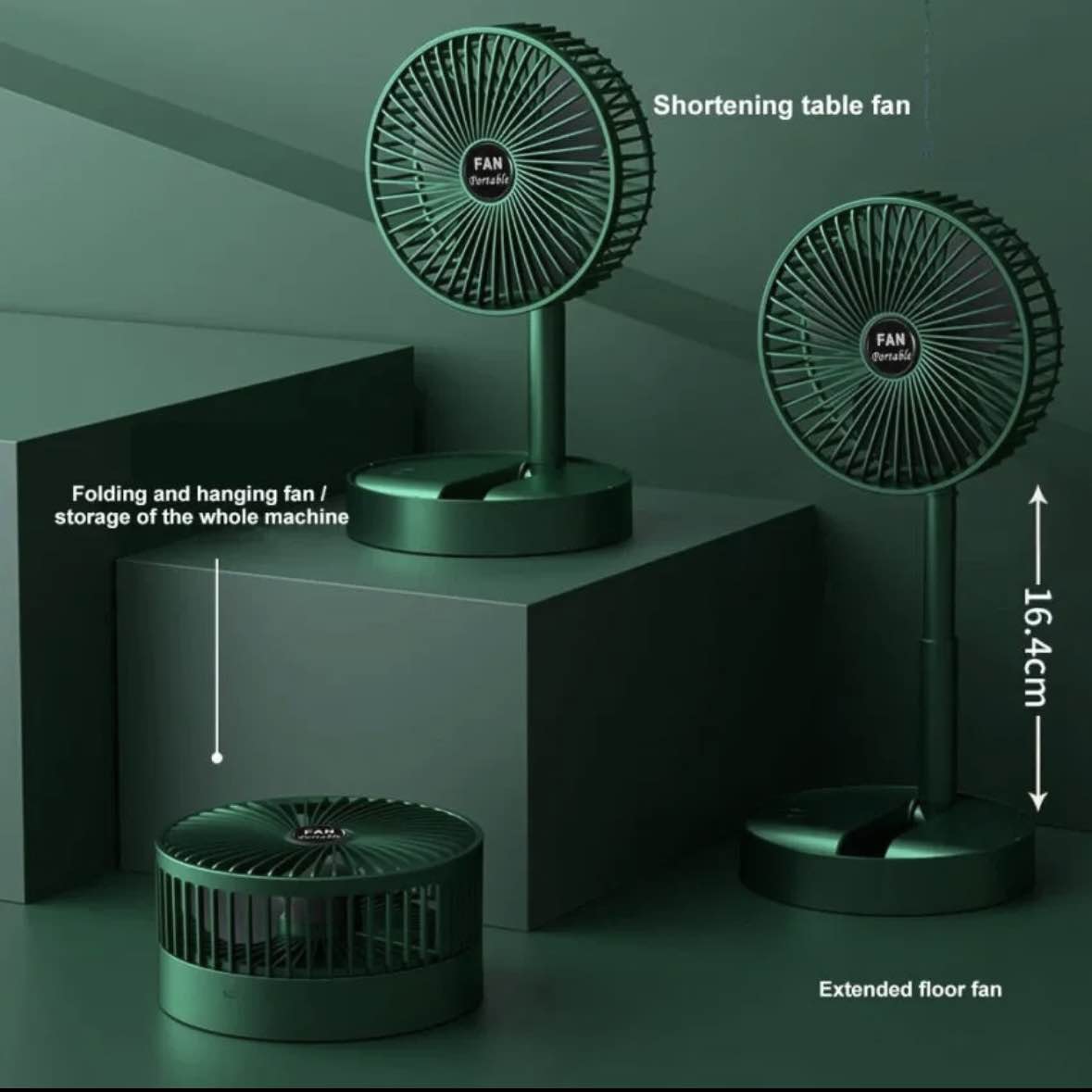 Portable Folding Rechargeable Standing Pedestal USB Fan, 3 Speeds, for Home, Camping, Outdoor and Office