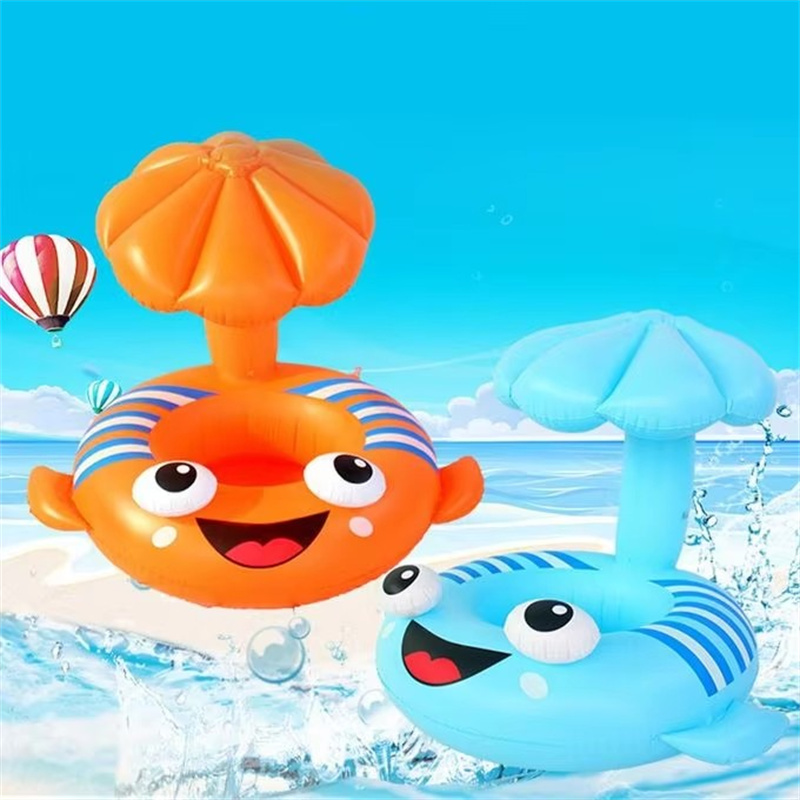 Baby Swimming Floating Seat Cartoon Flounder Frog Water Inflatable Toys PVC Summer Outdoor Pool Bathtub Sunshade Water Toys