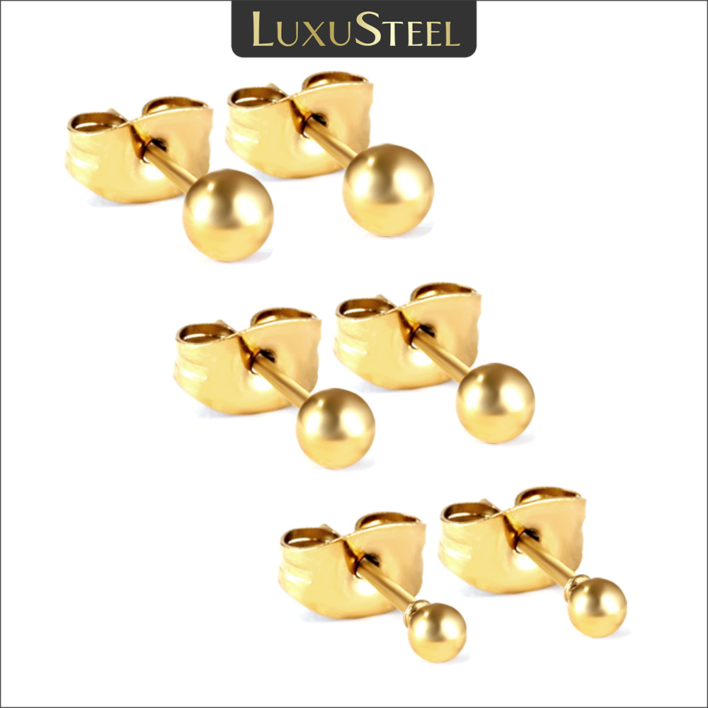 LUXUSTEEL 3Pairs Medical Stainless Steel Ball Earrings Set For Women Men Ear Bone Cartilage Piercing Jewelry Wholesale
