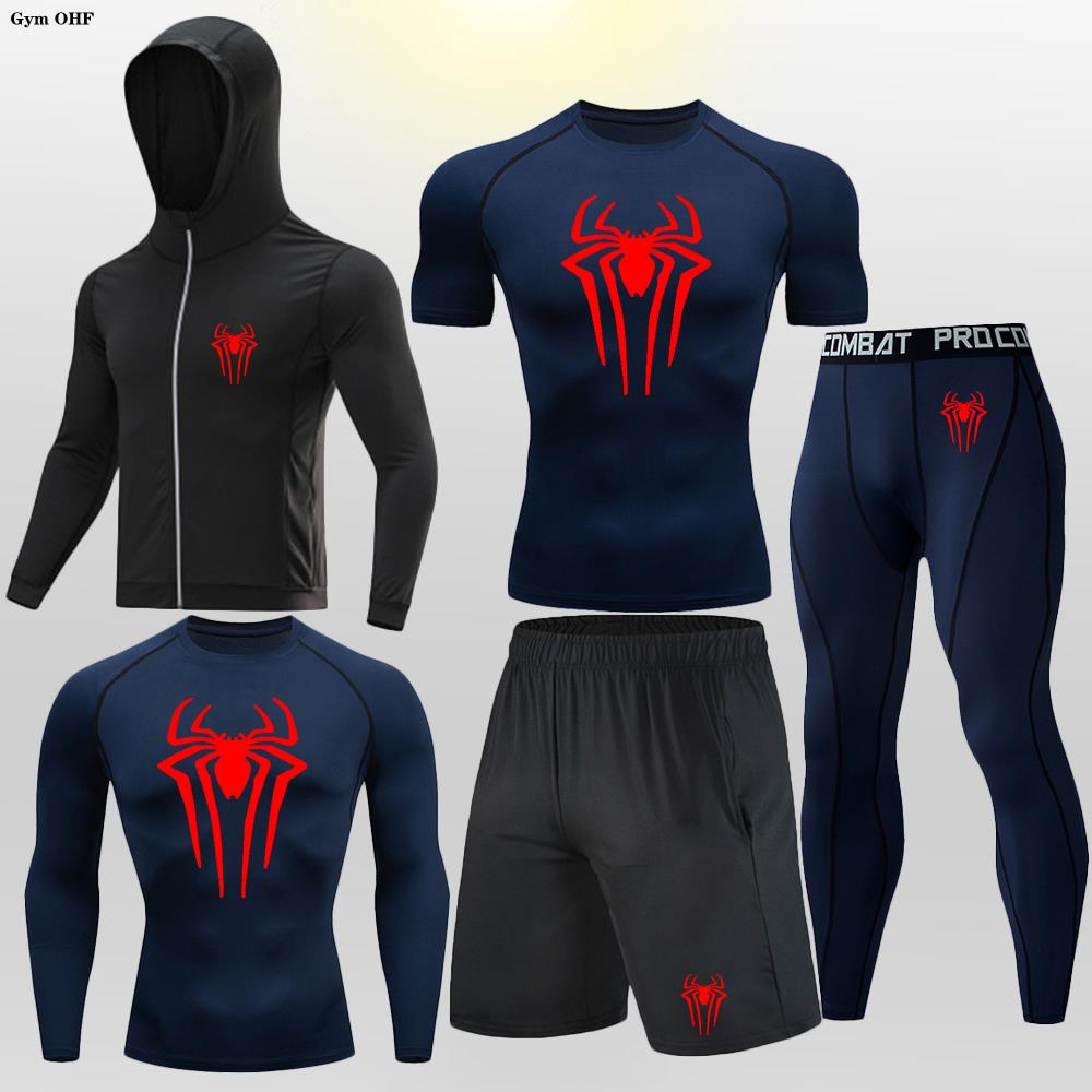Mens Sports Training Suits Spider Compression T-Shirt Pants Sport Suit Man Gym Running Fitness Jogging Clothing Men Rashgard