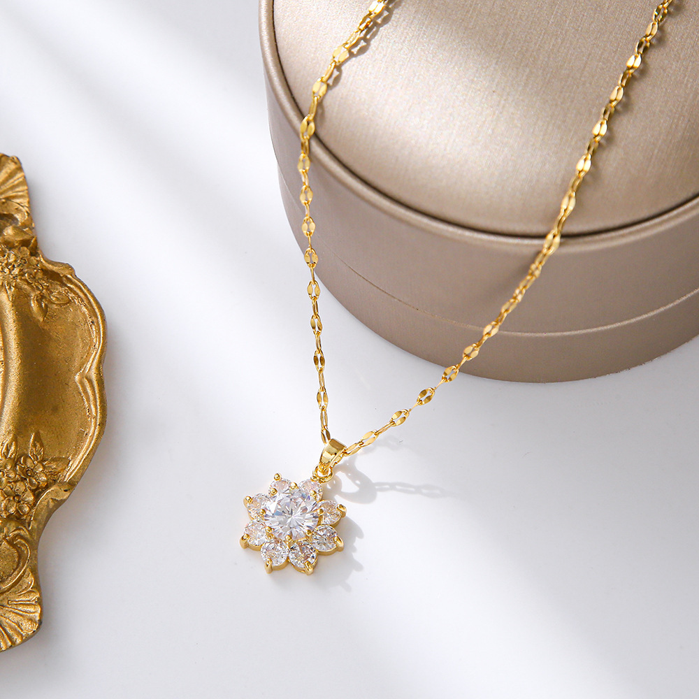 3 Colors Luxury Lucky Beads Pendant Stainless Steel Necklaces For Women Sparkly Zircon Crystal Female Neck Chain Jewelry