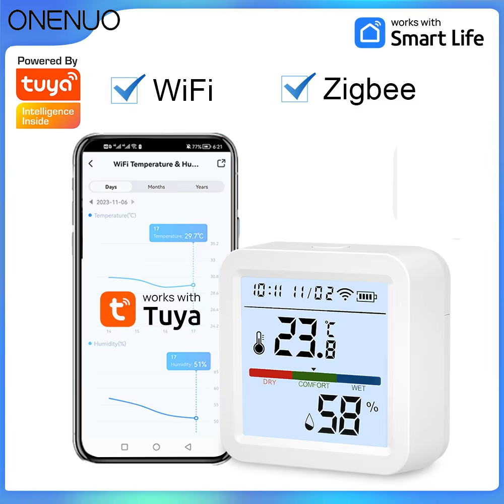 Zigbee or WiFi Temperature Humidity Sensor Tuya APP Hygrometer Thermometer Backlight Smart Life Support Alexa Assistant