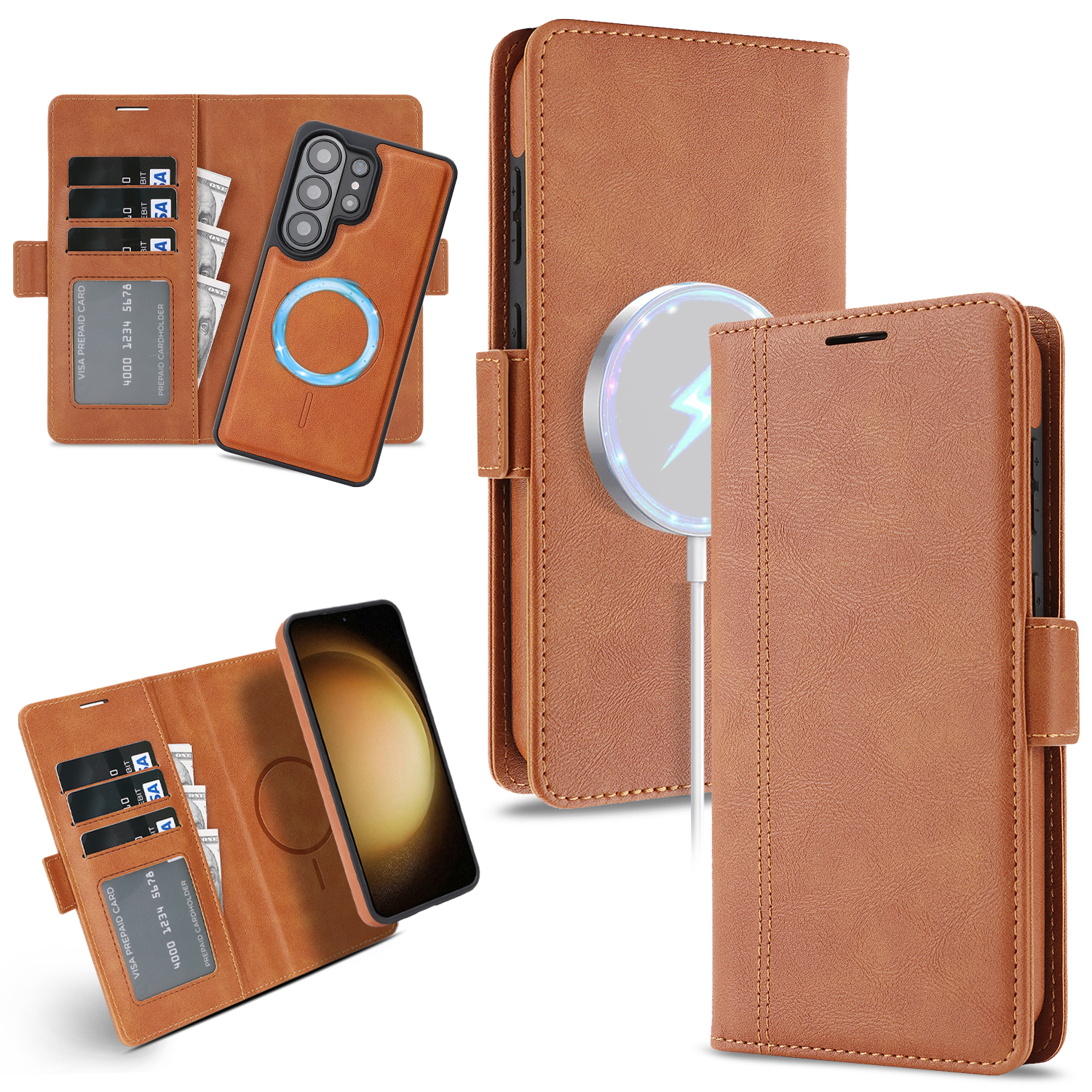 Detachable Case for S26 ultra,S25 Plus,S24,S23,S22ultra Wallet Card Slot Luxury PU Leather Cover Magnetic Closure