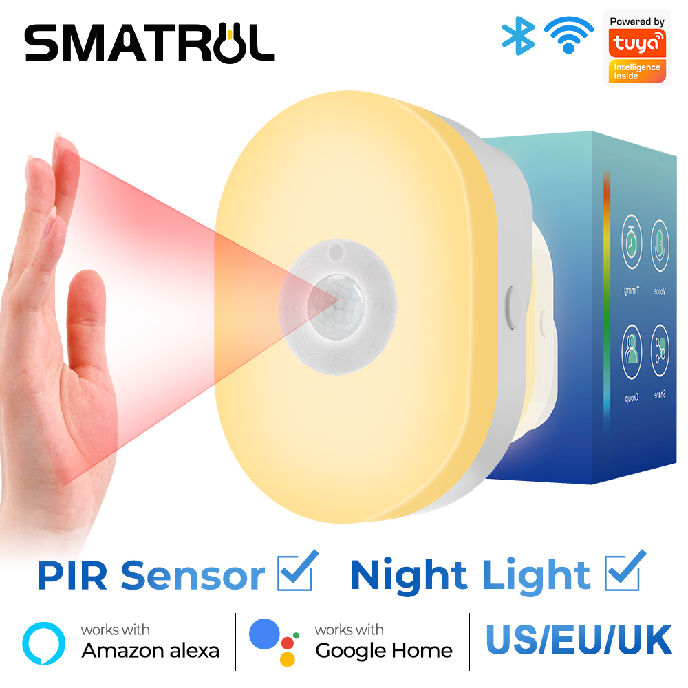 Tuya Smart WiFi PIR Motion Sensor Led Night Light Eu Us Uk Plug In Wall Lamp Warm White RGB Room App Voice For Alexa Home lightify