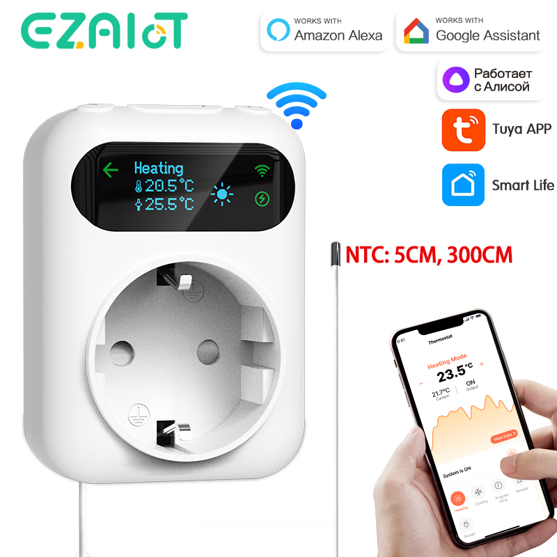 WiFi Tuya Socket Thermostat Plug 220V Digital Temperature Controller Remote Timer Switch Cooling Heating Outlet Alexa