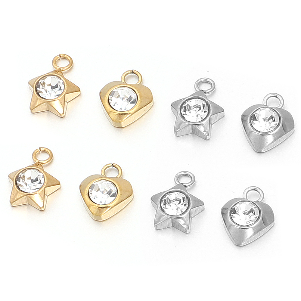 5/10pcs Stainless Steel Flower Heart Crystal Stone Charms Earrings Pendants Star Heart Beads DIY Jewelry Bracelets Findings