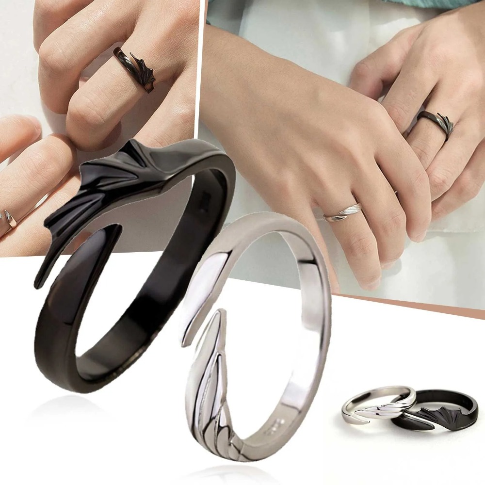 Simple Couple Ring Men and Women Adjustable Sun and Moon Ring Set Angel Demon Dragon Open Ring Niche Party Couple Jewelry