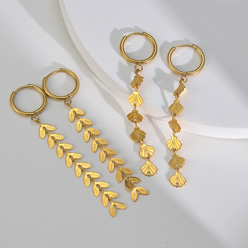 Exquisite Stainless Steel Gold Color Long Pendant Shell-shaped Tassel Drop Earrings For Women High Quality Fashion Jewelry Gifts pen gpt