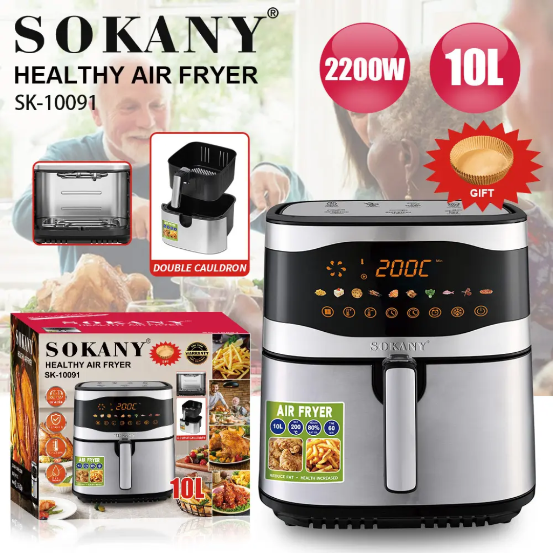 Sokany 10 Litre Digital 2200W Double Heater Oil-Free Healthy Cooking (SK-10091) Air Fryer