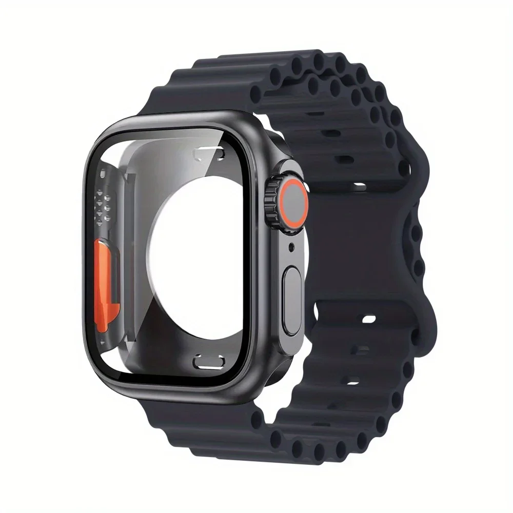 Glass Case+Strap for Apple Watch Band 40mm 41mm 44mm 45mm 42mm 46mm Screen Protectors case for Apple IWatch Series 10 9 8 7 6 54