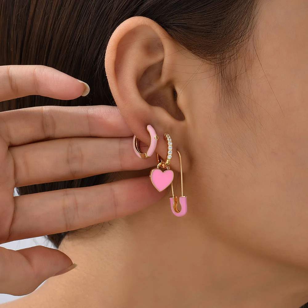 3pair/set Colorful Hoop Earrings for Women Cute Heart Star Rainbow Geometric Circle Huggie Earring Creative Jewelry Party