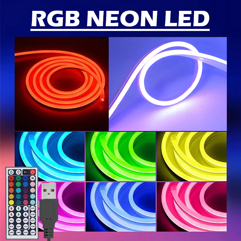 5V USB RGB Neon LED Strip Lights with 44Keys Remote Control for Bedroom Lighting Decor
