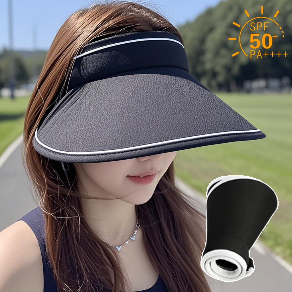 Women's Summer Wide Brim Empty Top Sun Hat UV Protection Visor Hat Portable Outdoor Beach Cycling Sunshade Hat