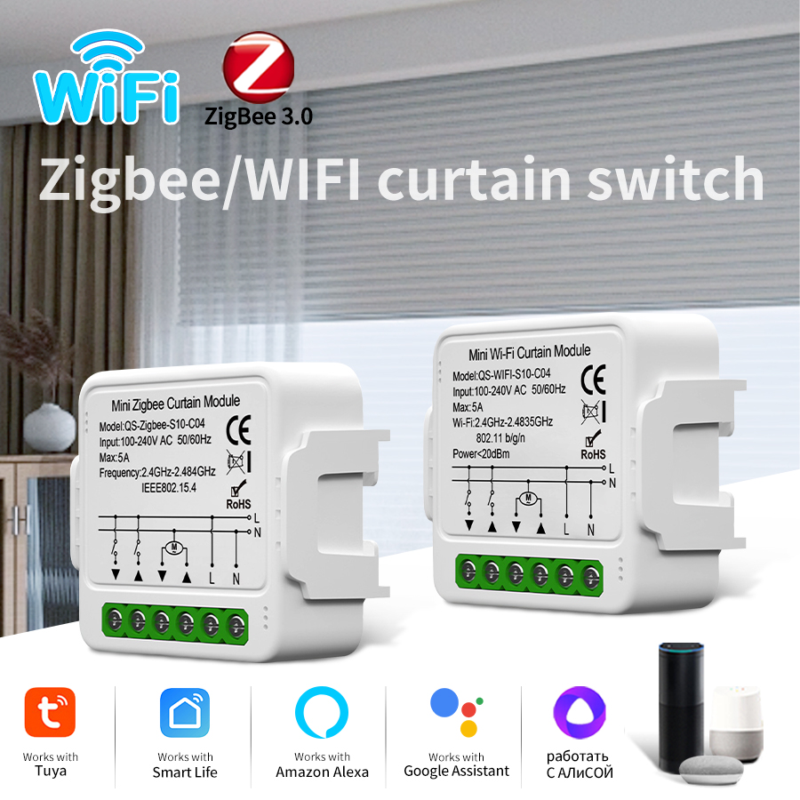 5A Tuya WiFi ZigBee Smart Curtain Switch Module Blinds Roller Shutter Electric Motor Voice Control Timing Supports Alexa