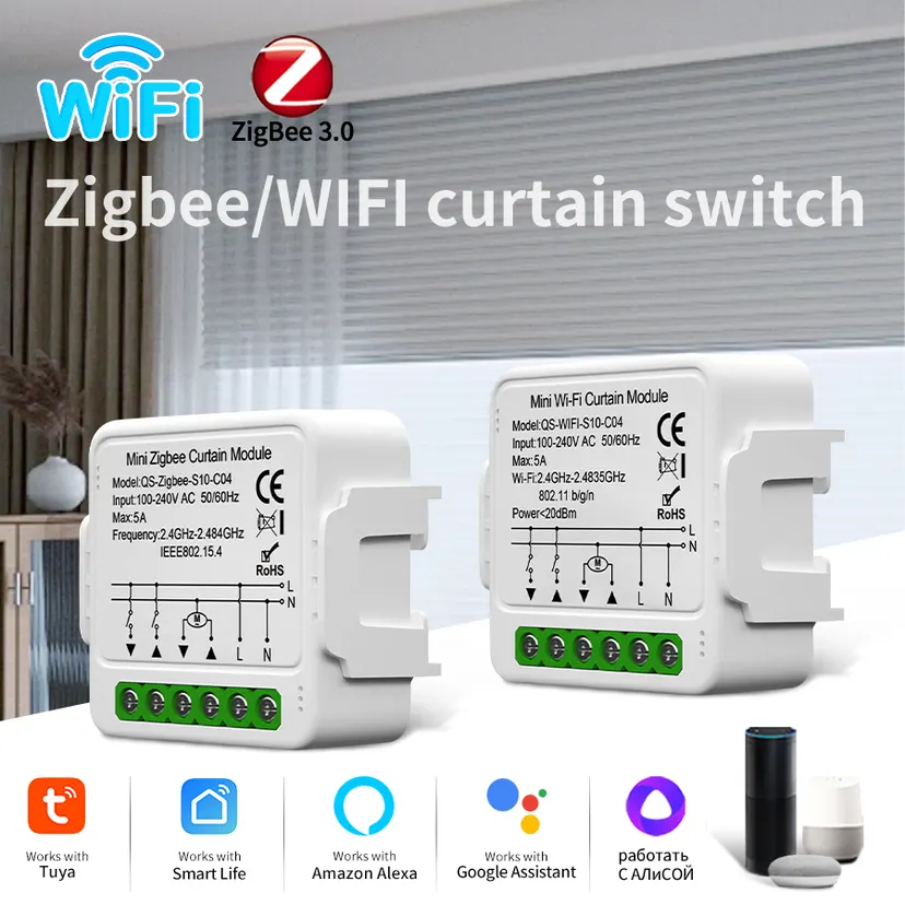 5A Tuya WiFi ZigBee Smart Curtain Switch Module Blinds Roller Shutter Electric Motor Voice Control Timing Supports Alexa