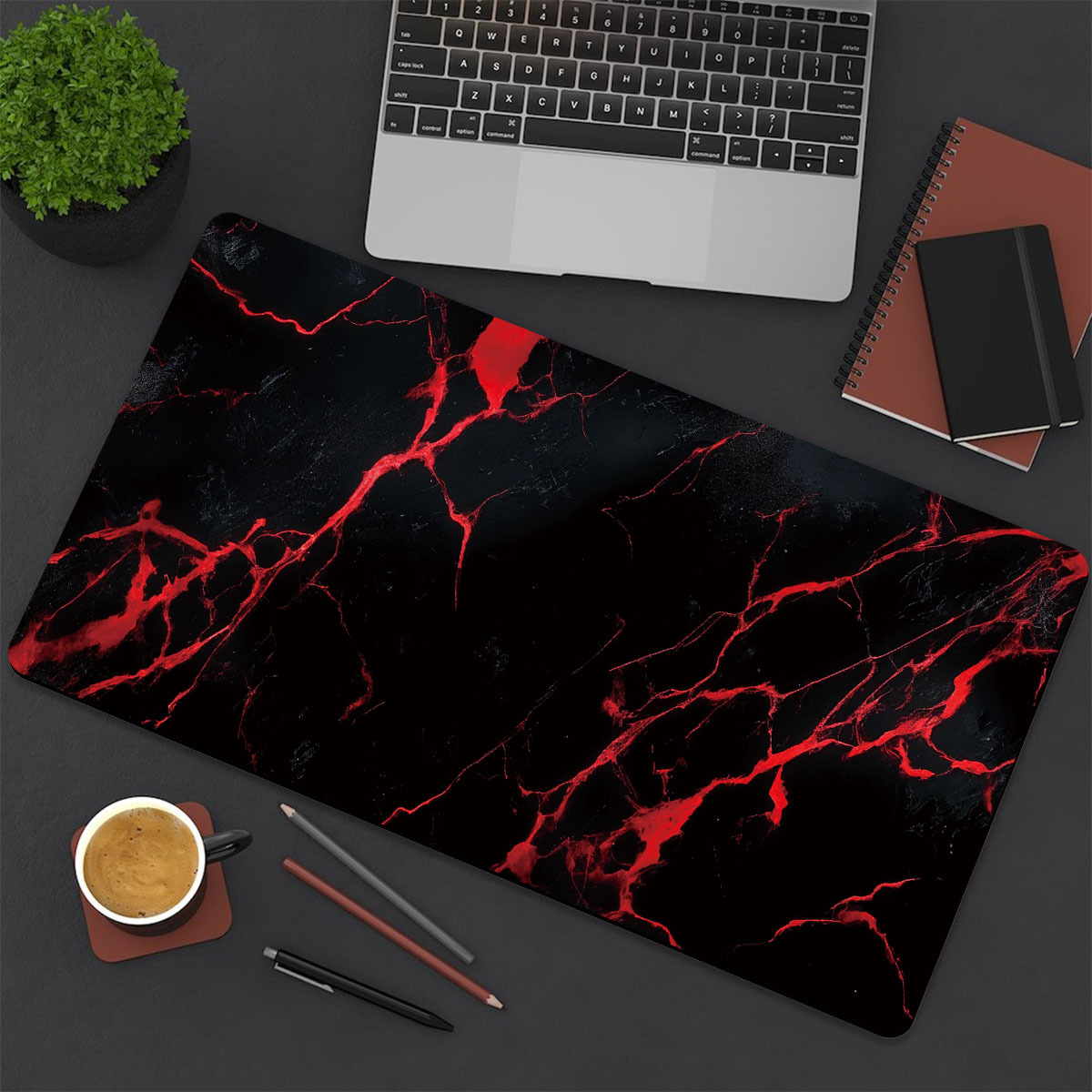 Black Background with Red Lightning Lines Abstract Pattern 1pc Extended Gaming Mouse Pad and PC Desktop Keyboard Pad