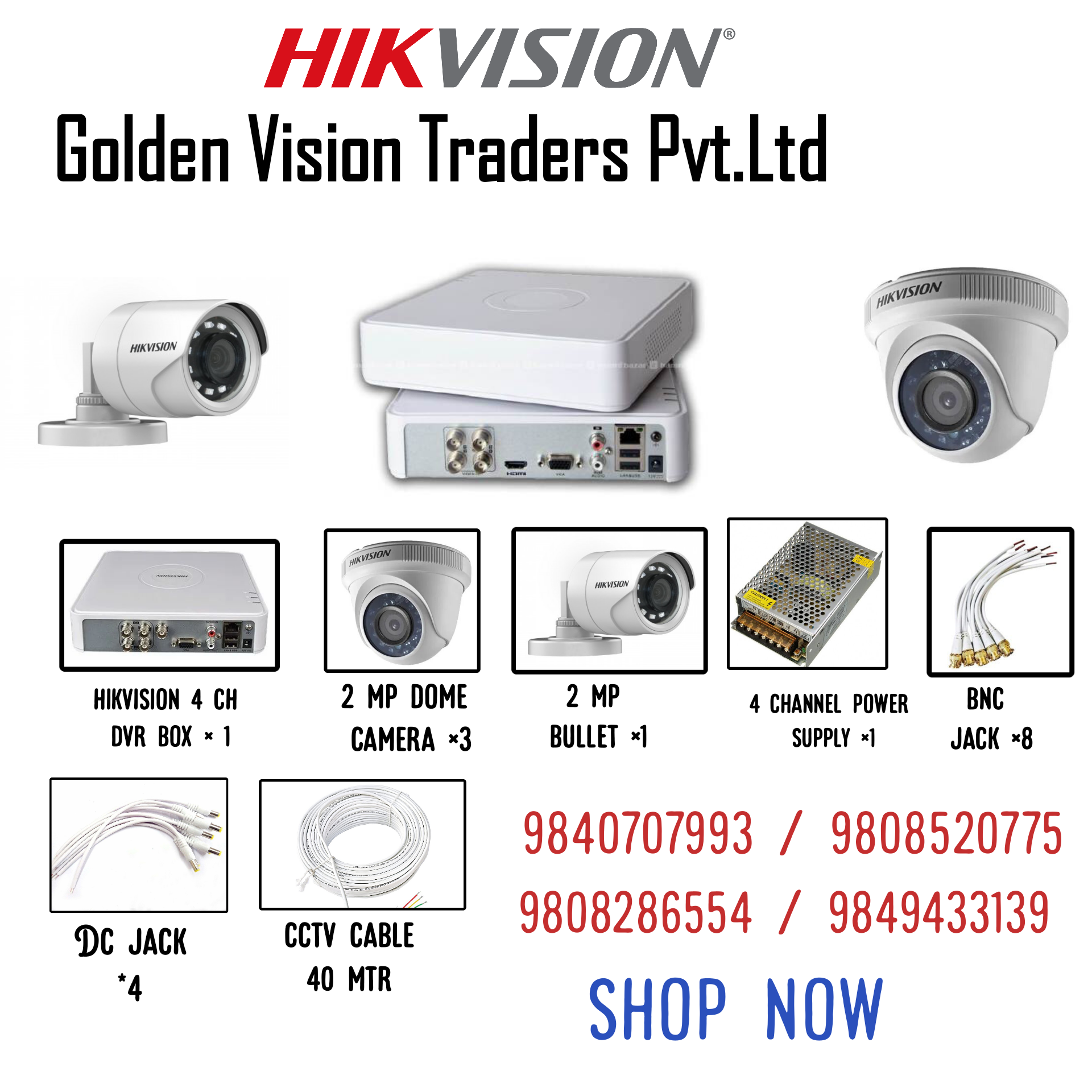 Hikvision And Dahua2Mp AHD 4Channel Cctv Camera Package