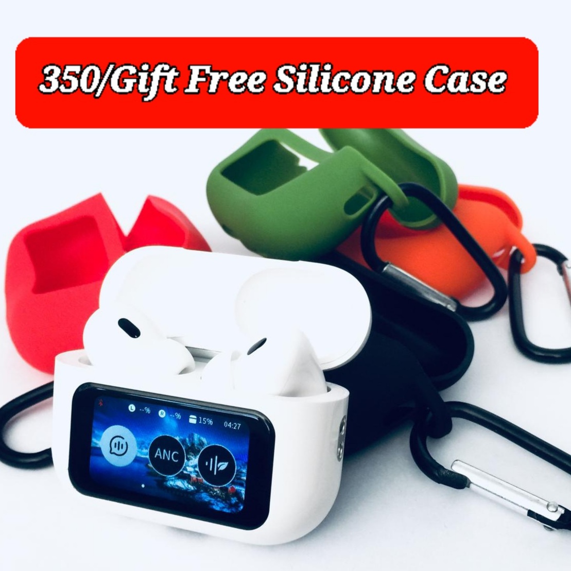 Airpods Free Silicone Case ANC/ENC Duial Dark Noise Reduction Digital LCD Touch Control
