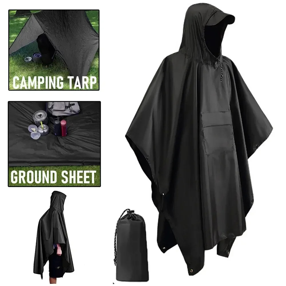 1PC Rain Coat Travel Raincoat Waterproof Rain Poncho Hooded Sun Shelter For Outdoor Camping Hiking Fishing Cycling Climbing