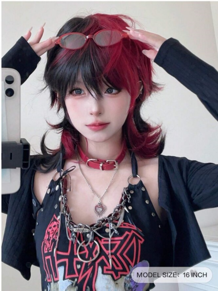 Alicegarden-synthetic heat-resistant with bangs multi-color , 16 inches，made from fiber, stylish, natural and realistic