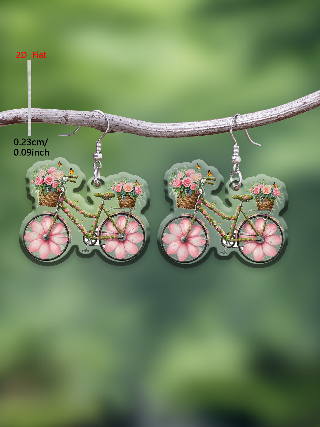 1 Pair of 2D Flat-1Pai Pink Bicycle Pattern Acrylic Pendant Earrings, Elegant Classic Style Jewelry Earrings for Women Suitable for Daily Wear and Vacation Wear