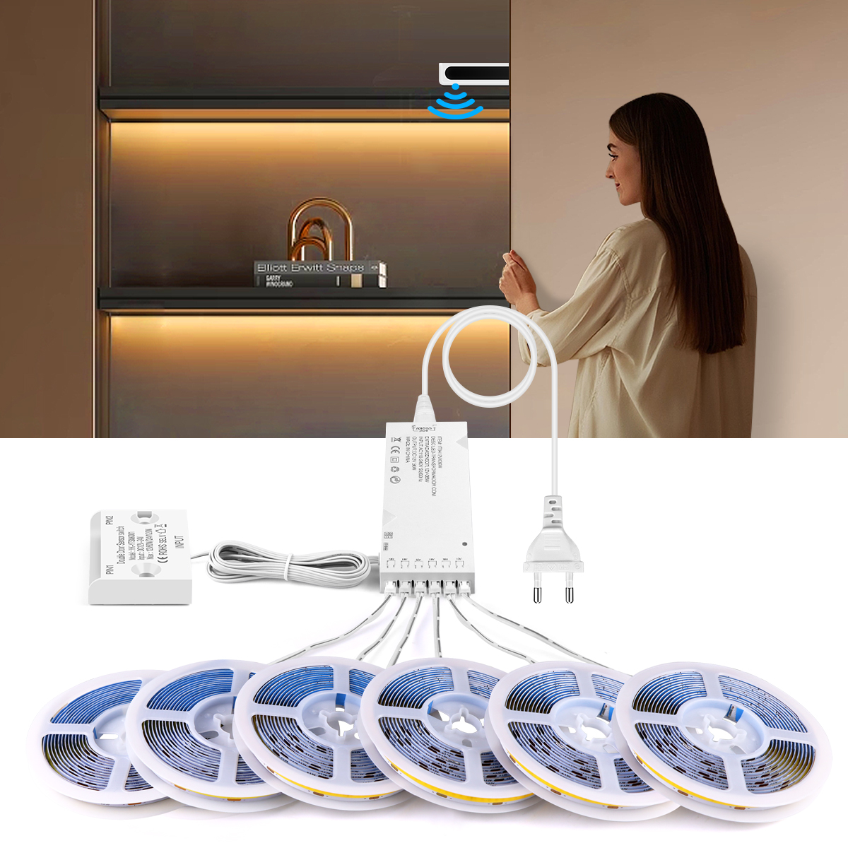 Double Door IR Proximity Sensor Switch Smart Night Lights EU Plug 1-10pcs 1-2M COB LED Strip for Shoe Storage Cabinet Decor