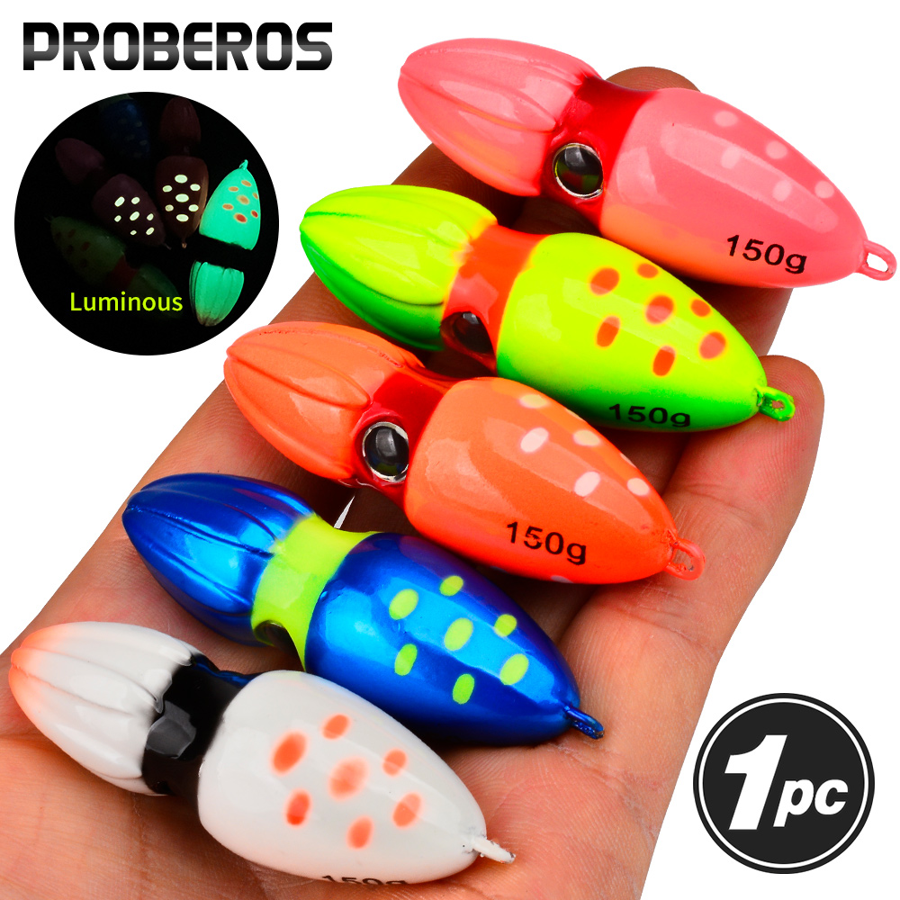 Proberos 1PC jigging tackle saltwater fishing jigging bait 45g- 150g sinking jigbait luminous fishing metal jig lure