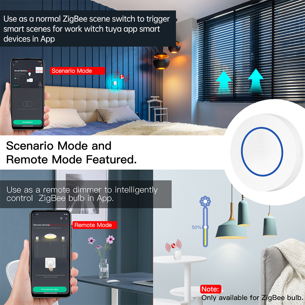 Zigbee Smart Switch Wireless Remote Control for Smart Home Lighting Easy Install No Wiring Required Group Dimming Function