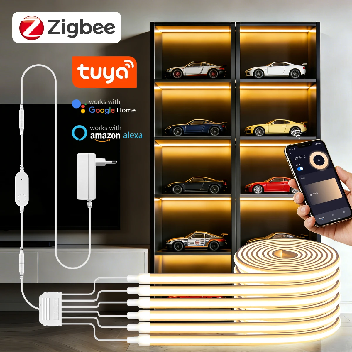 Smart Zigbee COB Neon LED Strip Kit 1-6PCS Silicone Tube Waterproof Work with Alexa Home Tuya APP Group Dimming