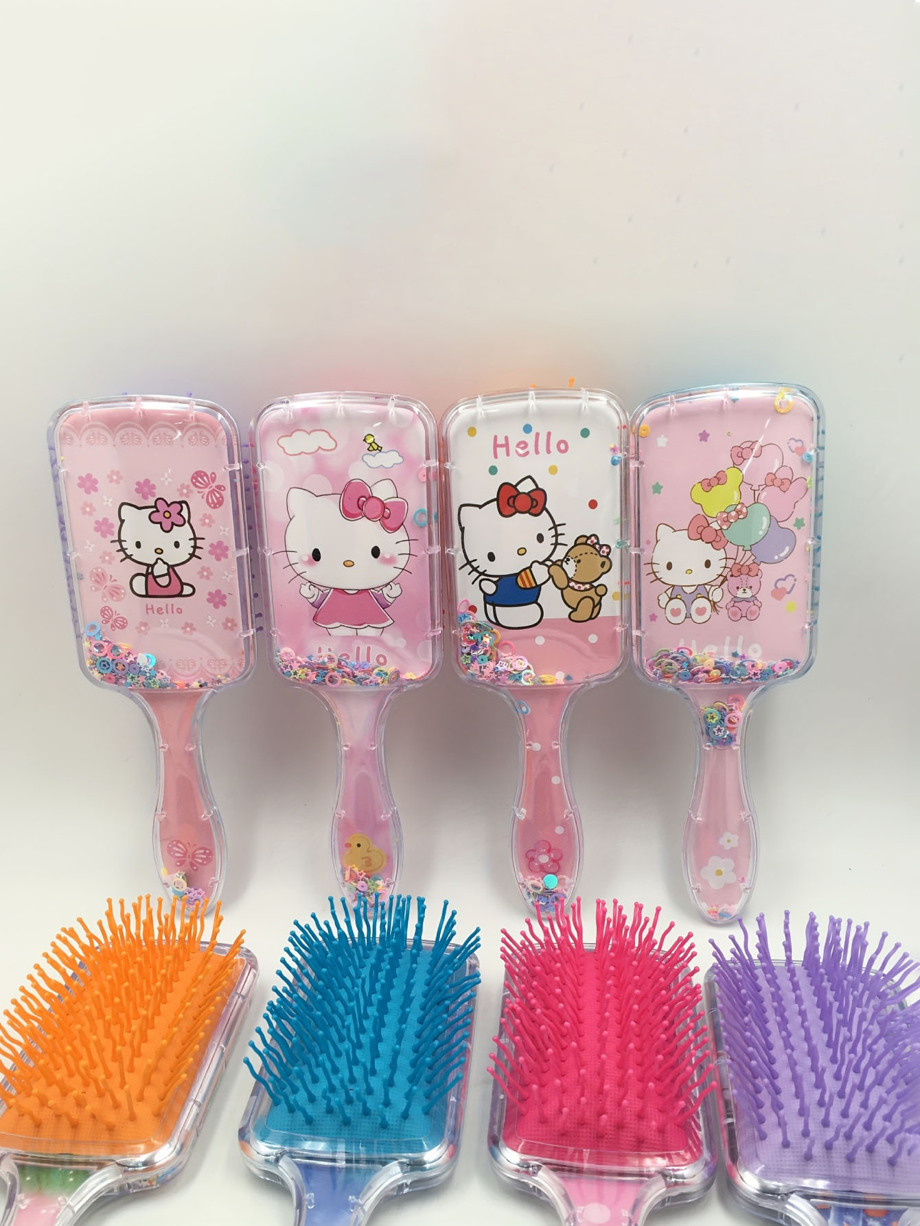 1pc Hello Glitter Kitty Sequins Hair Brush Cartoon Floating Quicksand Detangling Air Cushion Combs Care Tool With Cute Desi