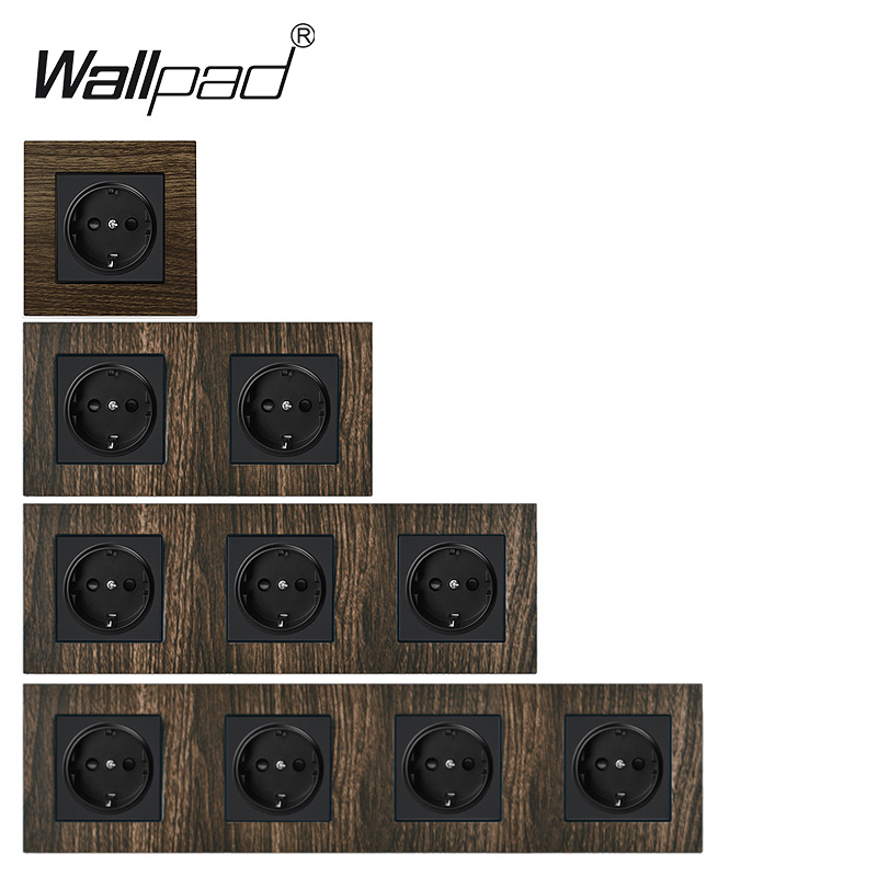 Wood Design EU Socket Wallpad Aluminium Satin Metal Panel Smart Home 1 2 3 Schuko Power 110V-240V AC Wall Outlets